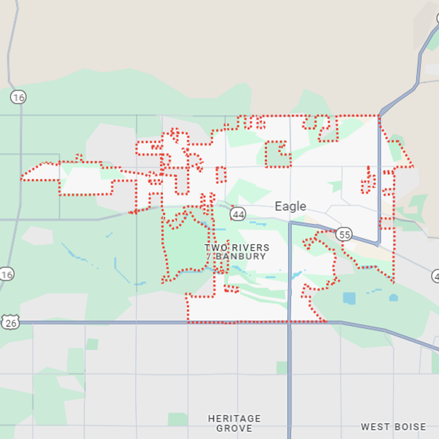 Map highlighting the service boundaries of Painting Services in Eagle by Turn Right Services