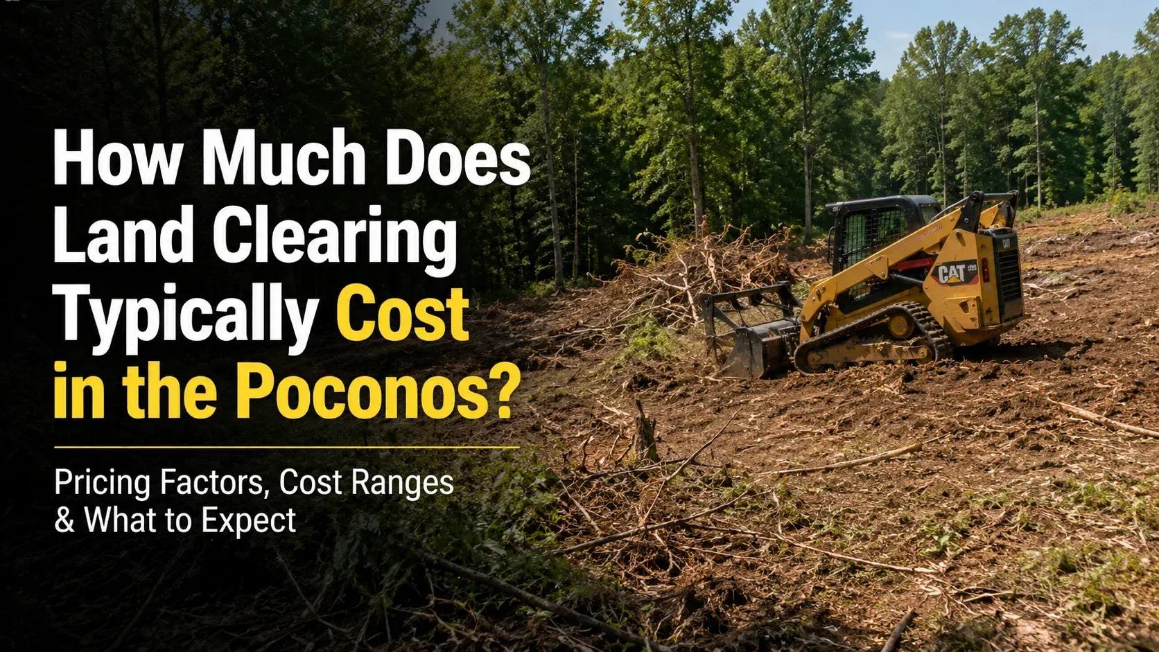 A construction vehicle actively removing brush, demonstrating the heavy equipment that affects what land clearing typically cost.