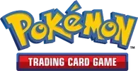The logo for pokemon trading card game is on a white background.
