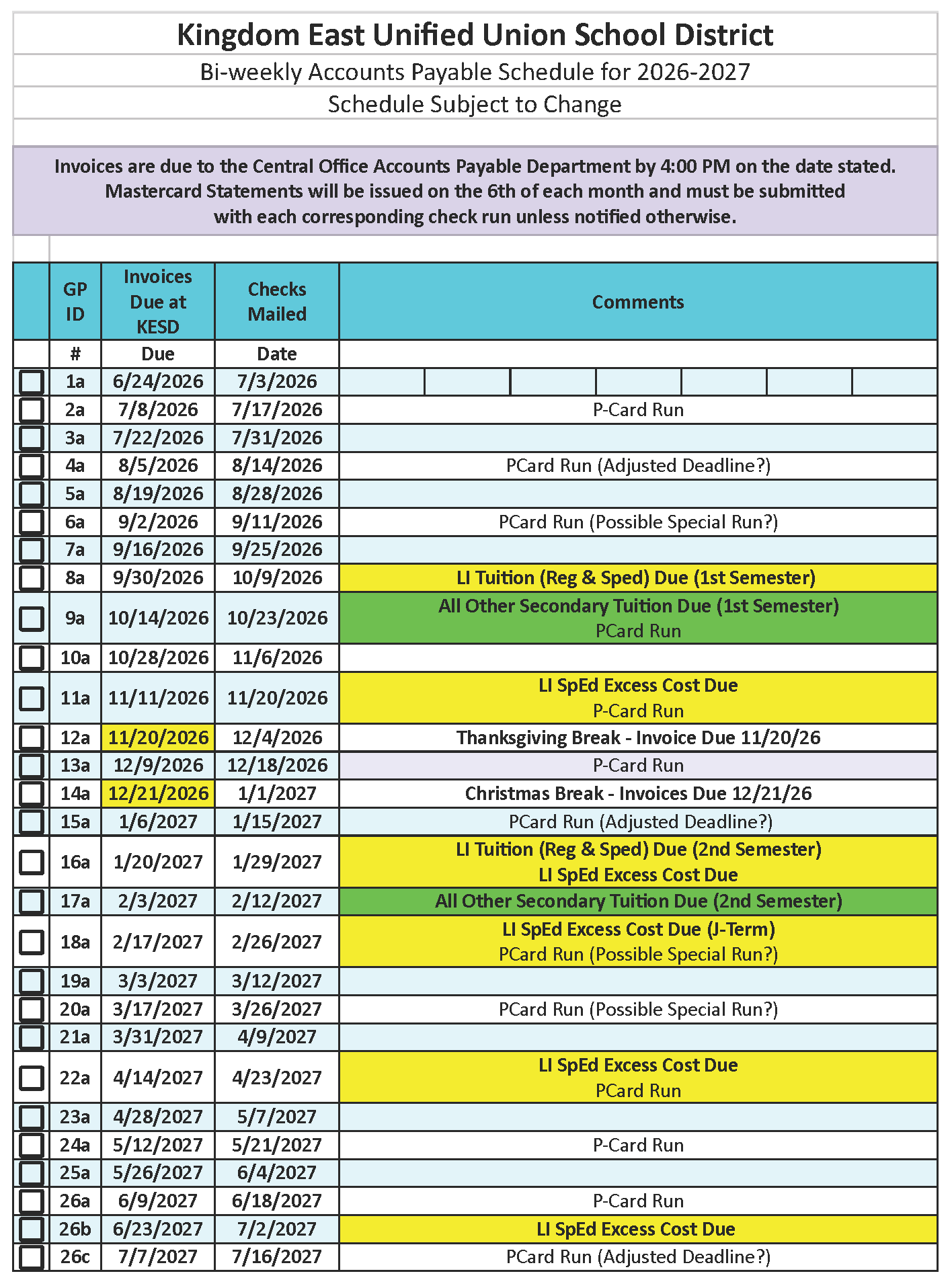 �鶹��ý District Accounts payable schedule