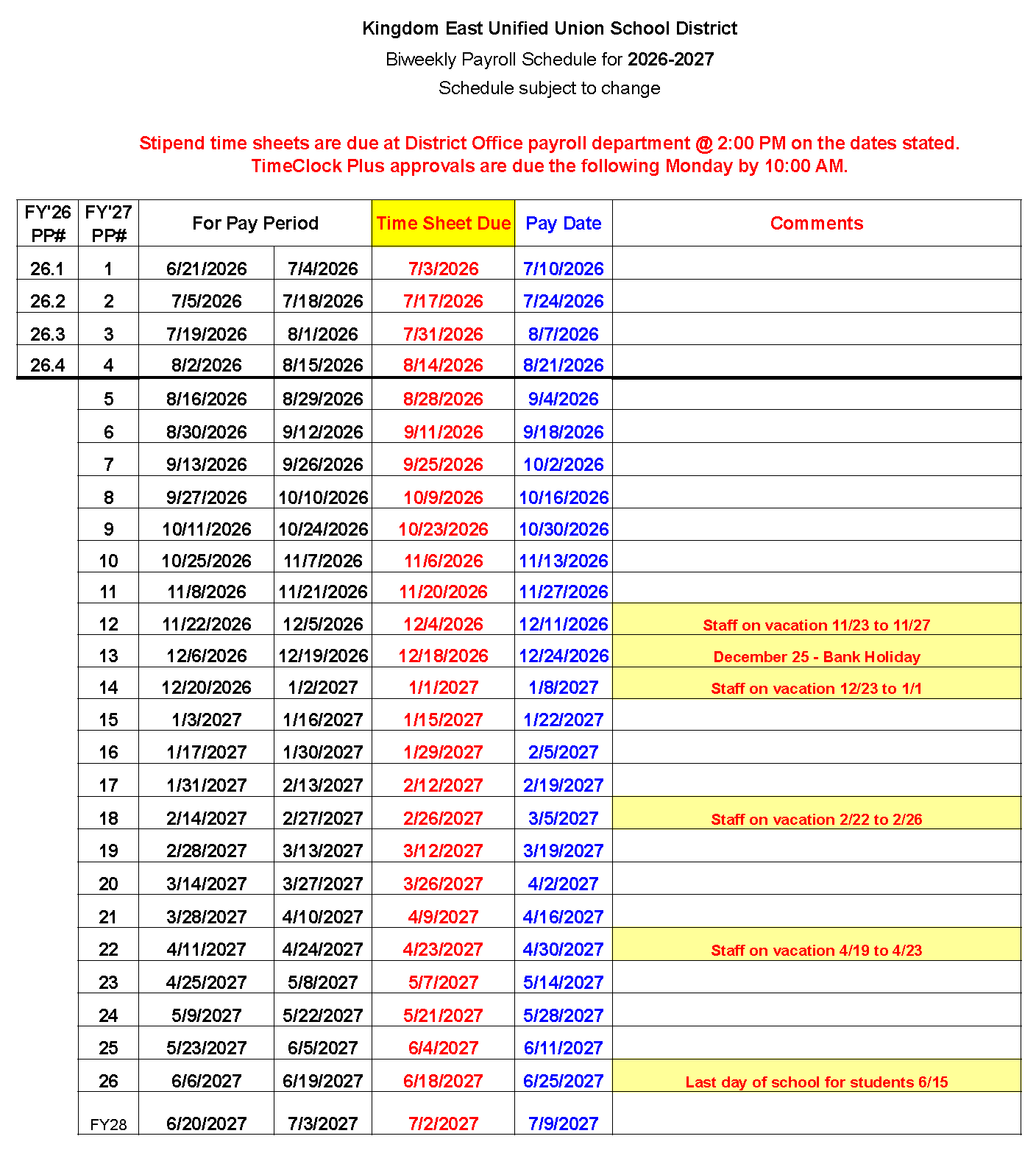 �鶹��ý District payroll schedule