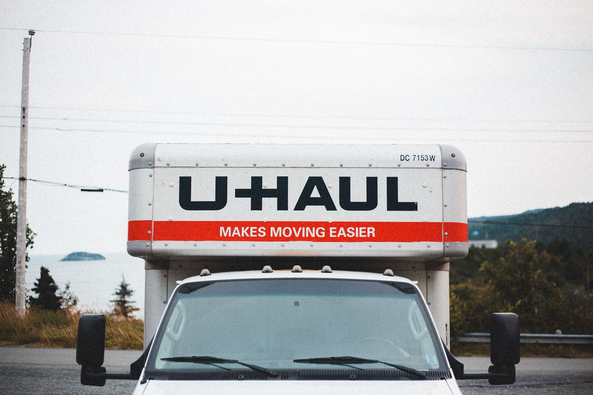 The front of an u-hual moving truck