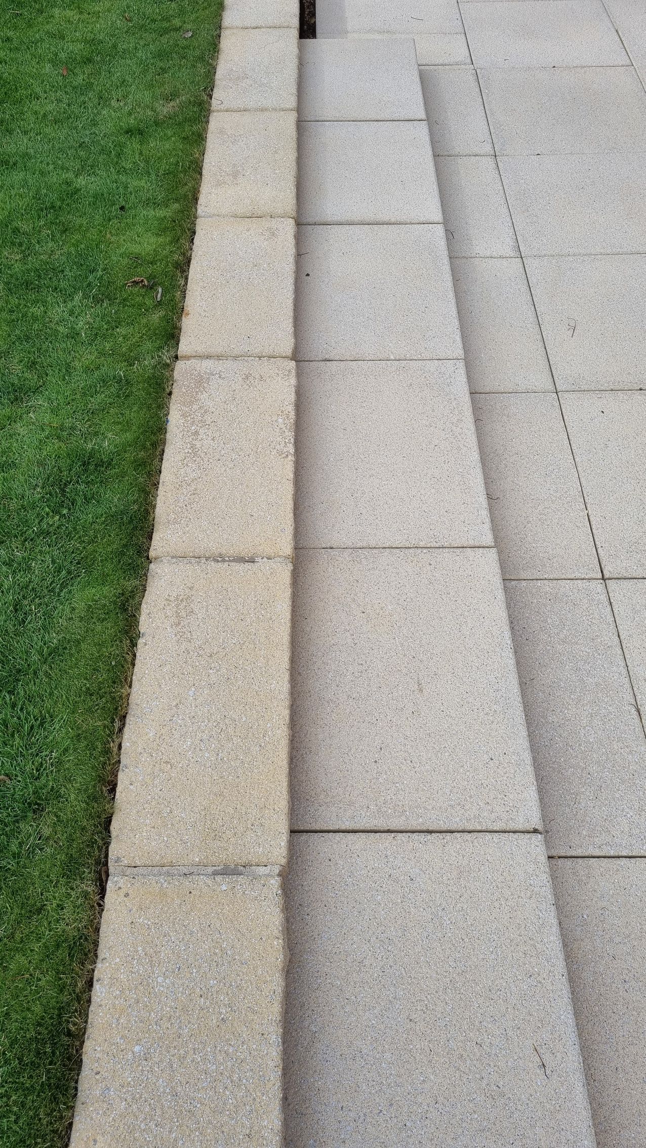 Concrete steps and patio that are clean, bright and blackspot free after being pressure washed and chemically treated.