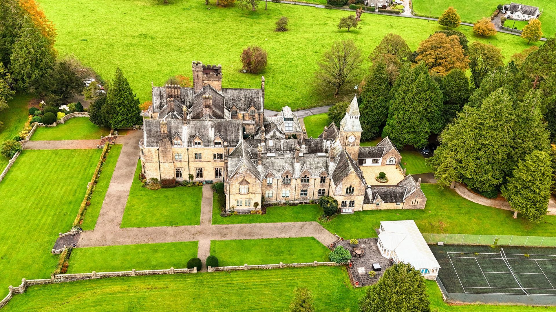 Aerial photograph of Grade II Listed Sedgwick House, Sedgwick, Cumbria