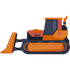 Orange bulldozer with a front blade and black tracks, shown in side view.