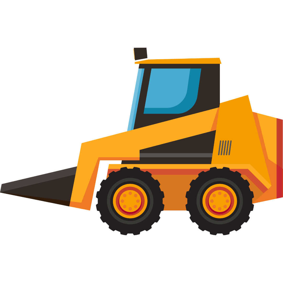 Orange skid-steer loader with a black front bucket on a white background