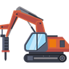 Orange excavator with a raised arm and drill attachment on a tracked base