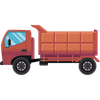 Cartoon red dump truck with orange cargo bed and black wheels on a white background