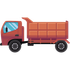 Red cargo truck with maroon cab and orange dump bed, side view on a white background