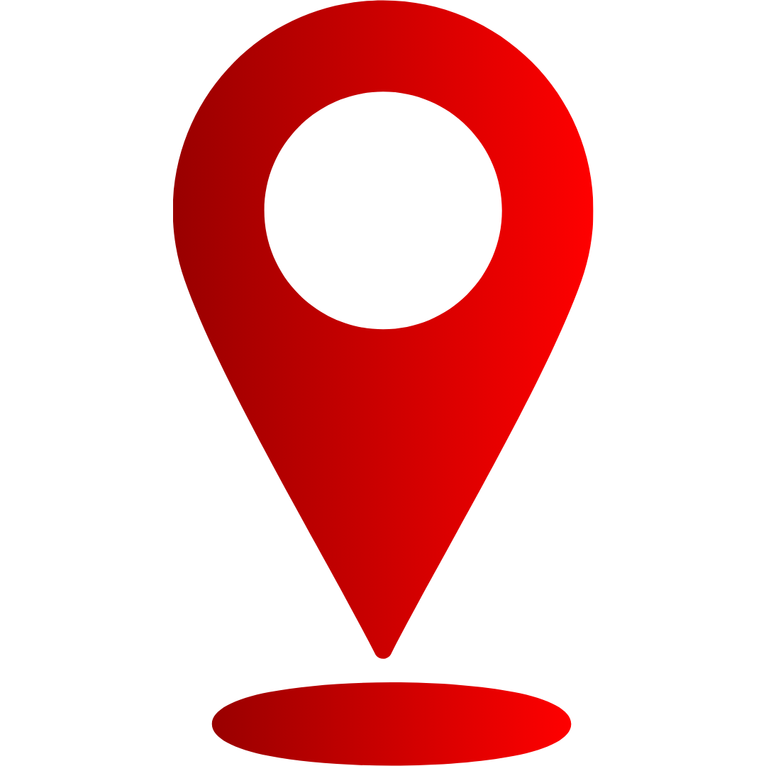 Red map pin icon with a circular center and pointed drop shadow base
