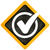 Black diamond sign with yellow border and white checkmark icon