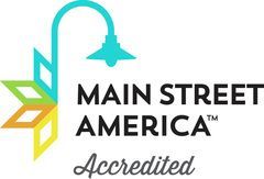 The main street america logo is accredited and has a street light on it.