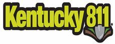 The kentucky 811 logo is yellow and black and has a shovel on it.