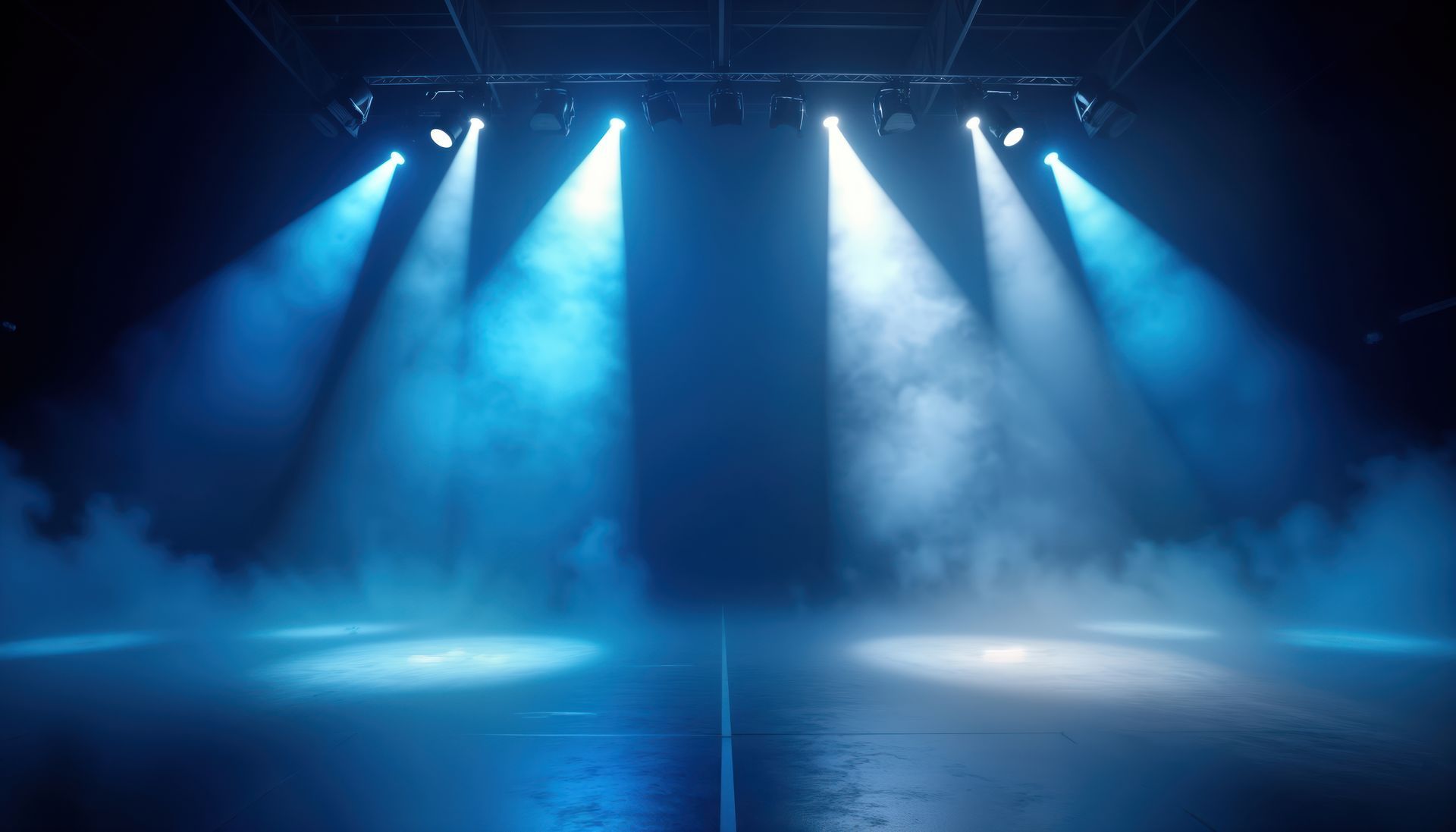 Glistening blue spotlights that illuminate the words, Catherine Howley.