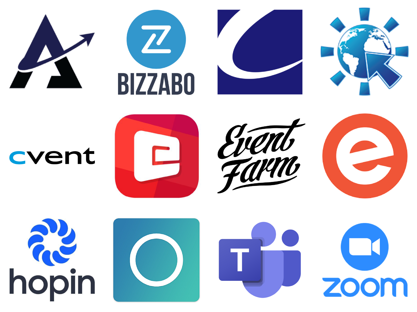 A bunch of different logos on a white background
