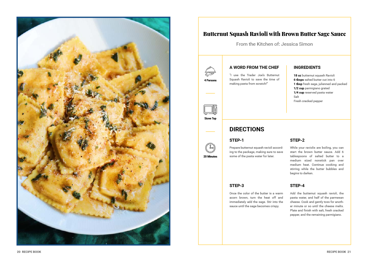 A recipe for ravioli with a picture of a plate of ravioli