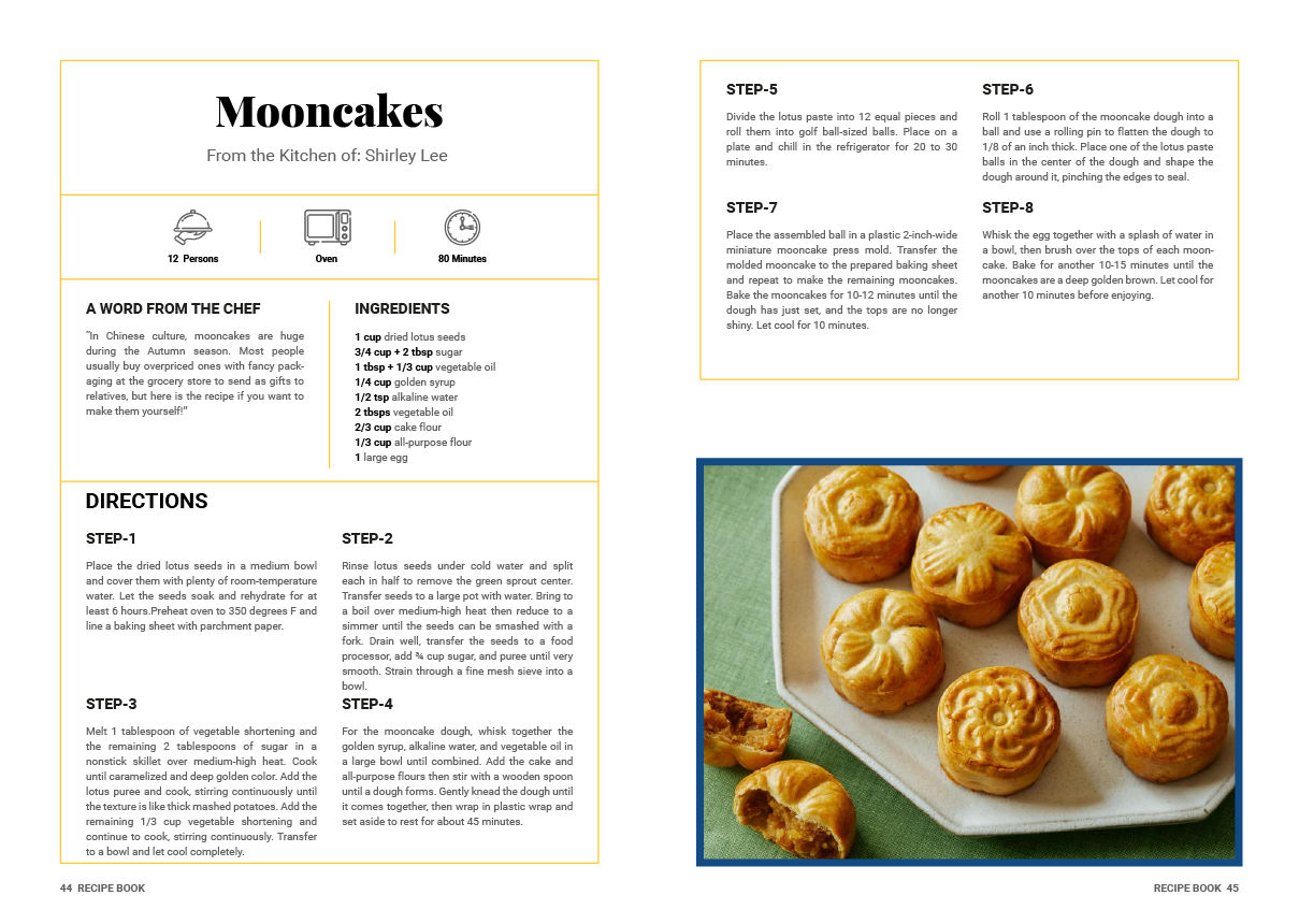 A recipe for mooncakes with a picture of a plate of mooncakes.