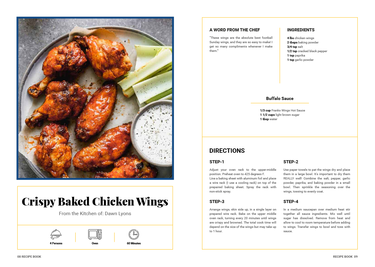 A recipe for crispy baked chicken wings with celery and dipping sauce.