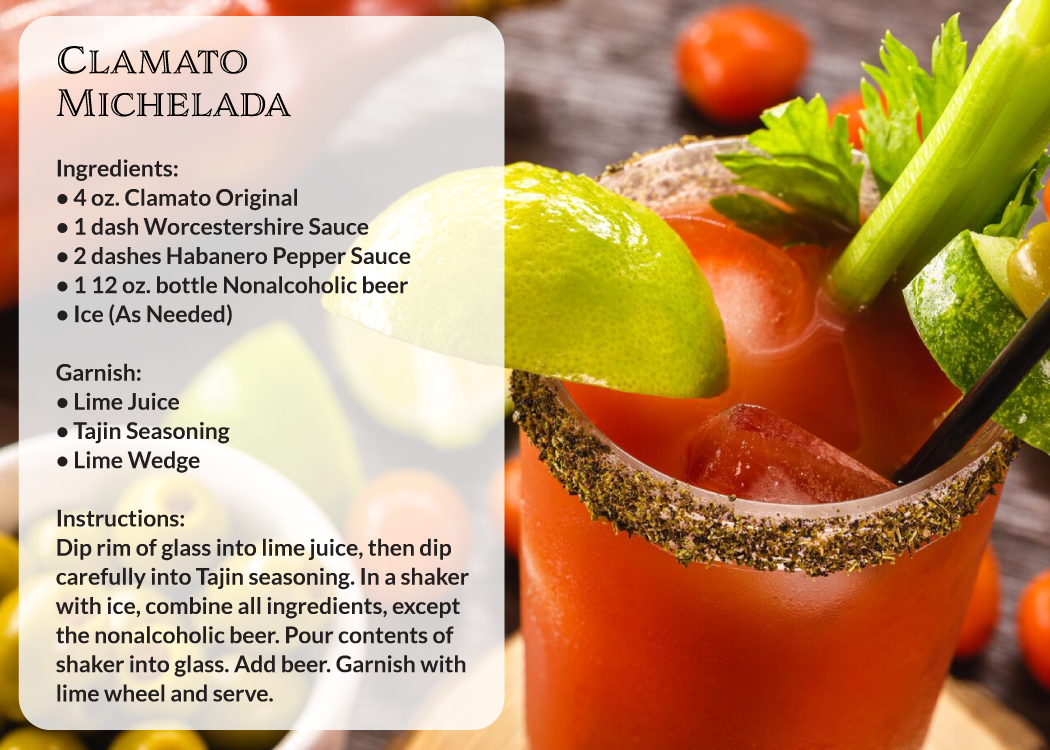 A close up of a clamato michelata drink