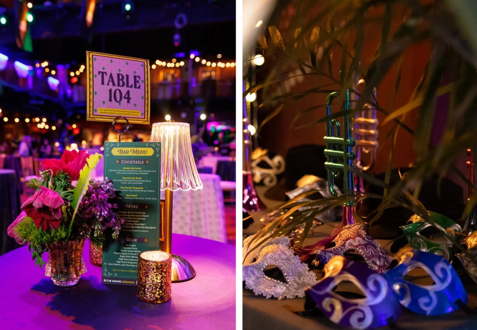 A table with a sign that says table 104 on it