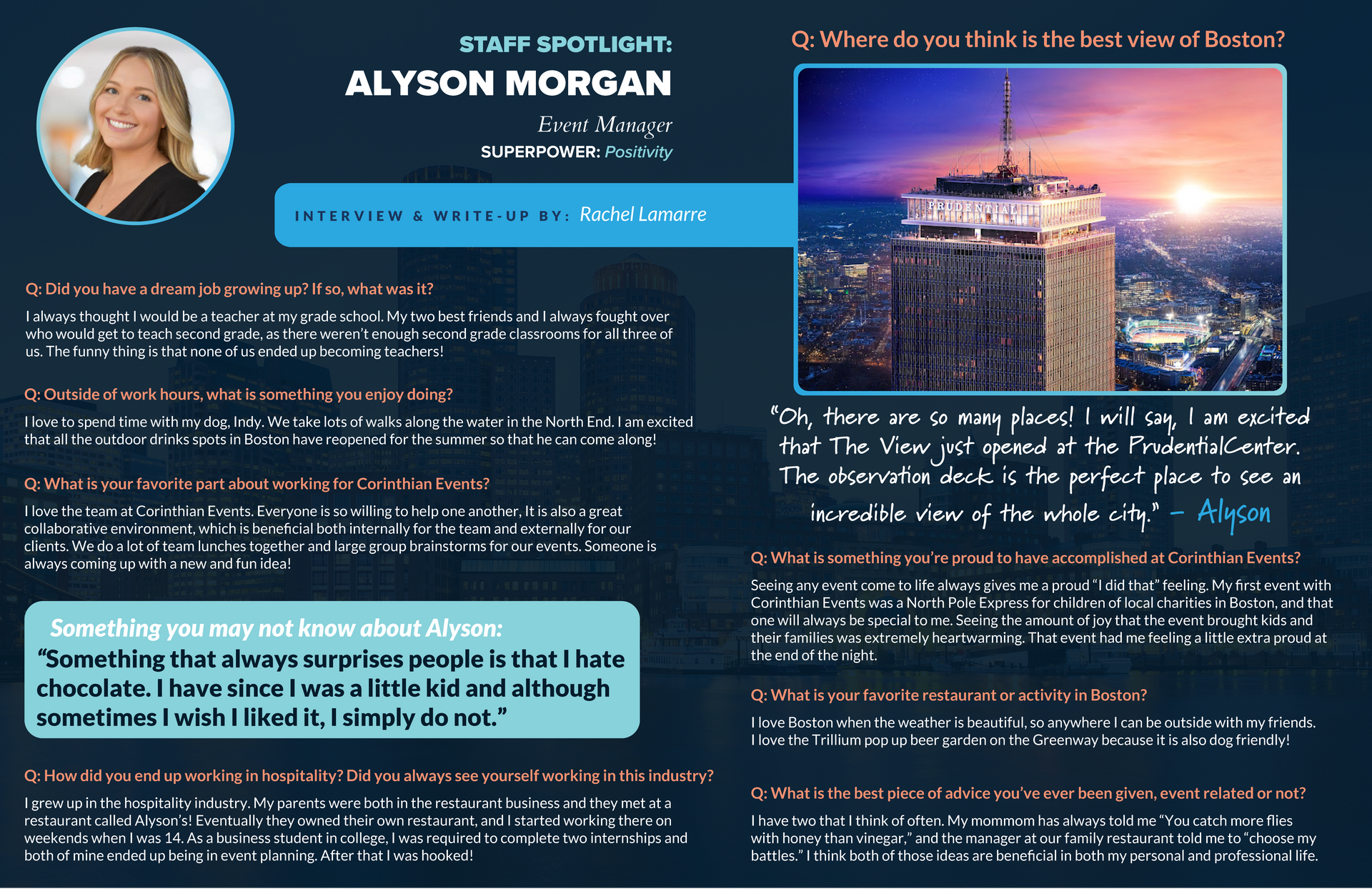 A poster with a picture of a woman and the name alyson morgan