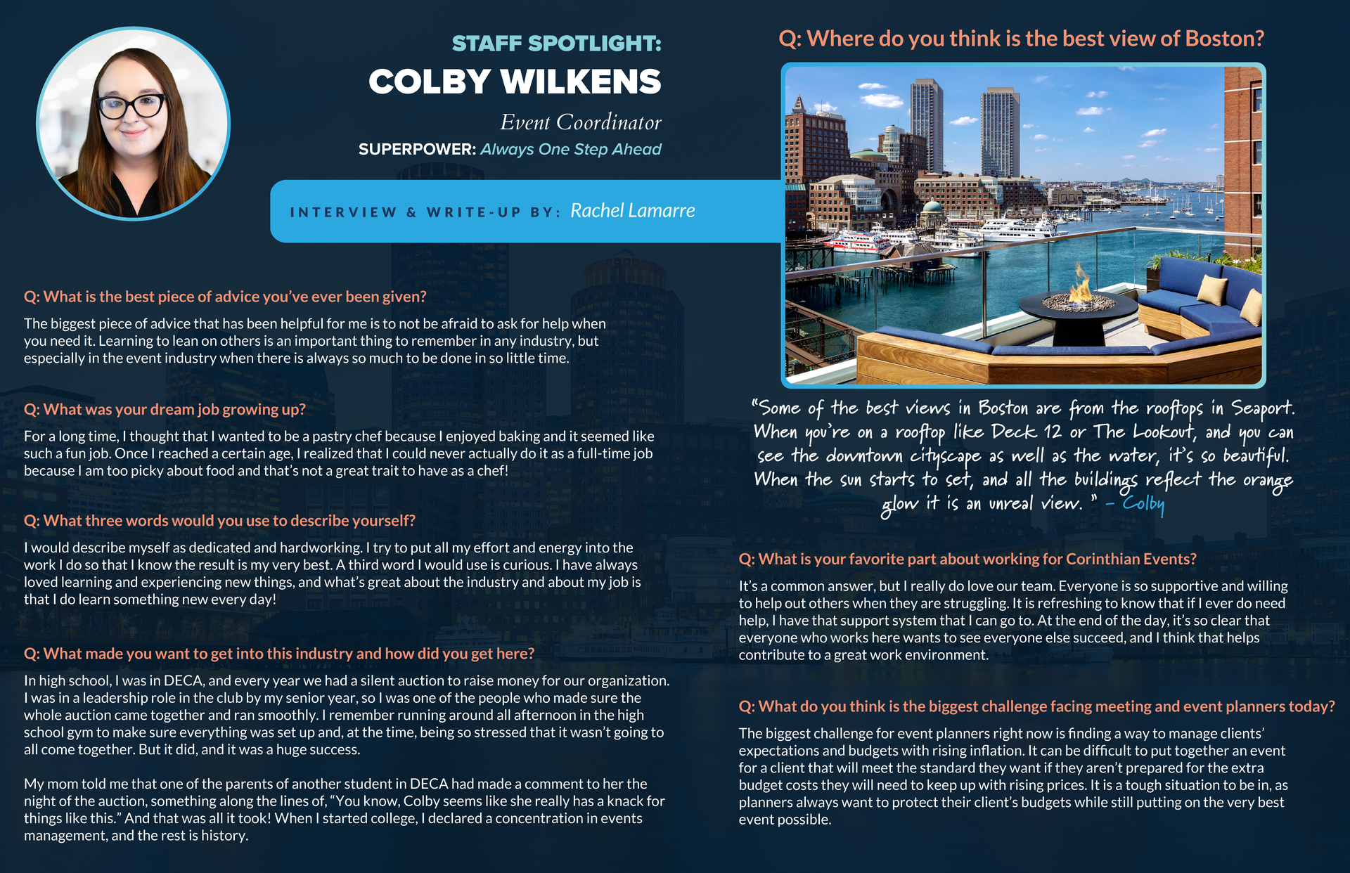 A brochure for colby wilkens with a picture of a boat in the water.