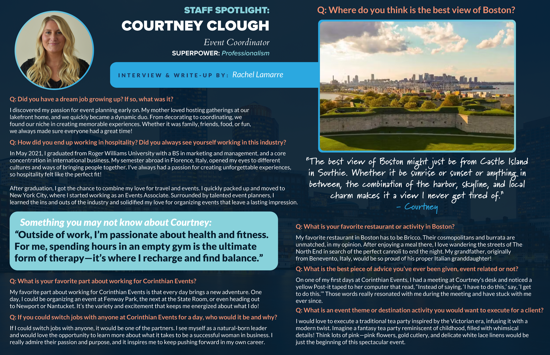 A picture of a woman with the name courtney clough on it
