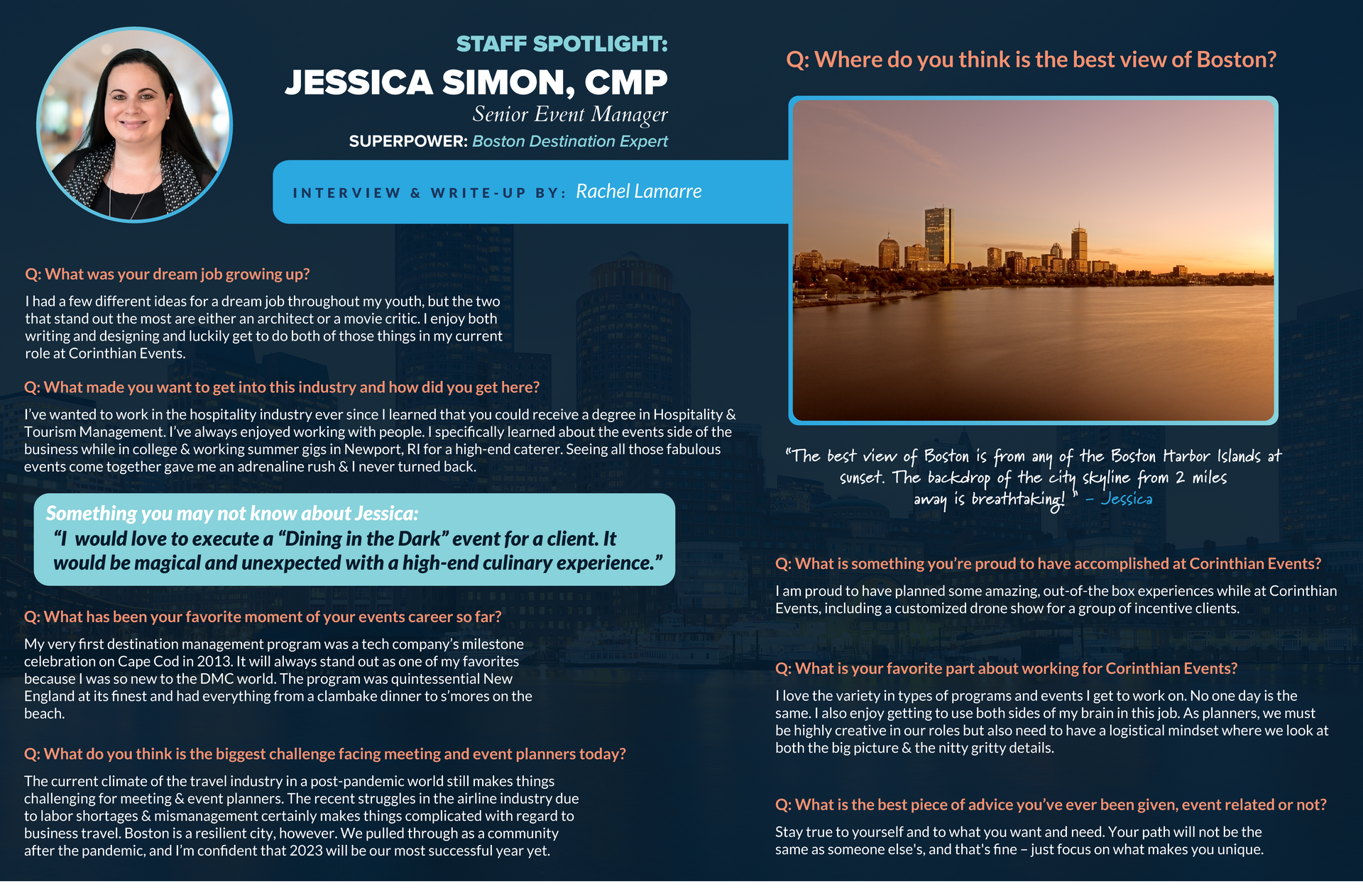 A picture of a woman with the name jessica simon on it
