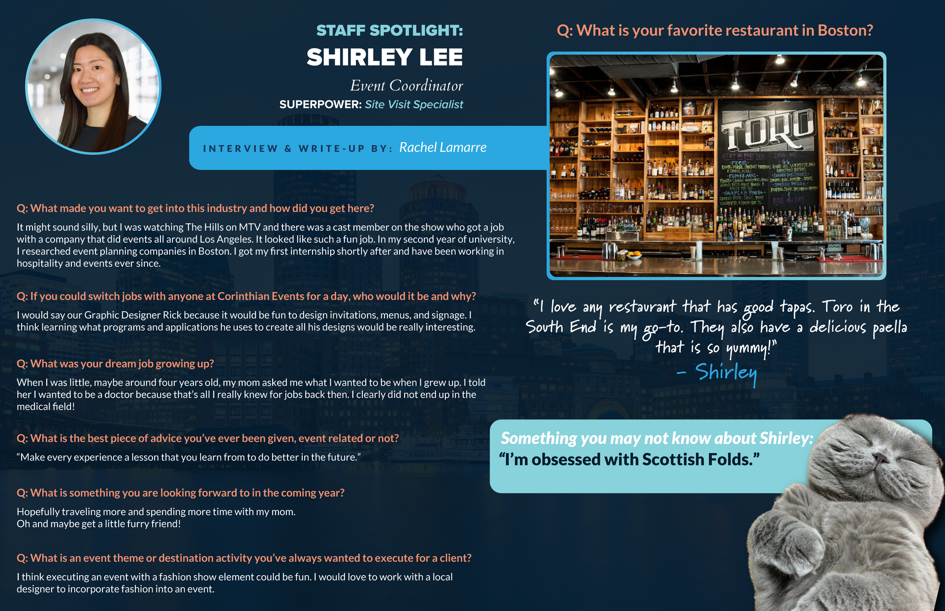 A flyer for shirley lee with a picture of a woman and a cat
