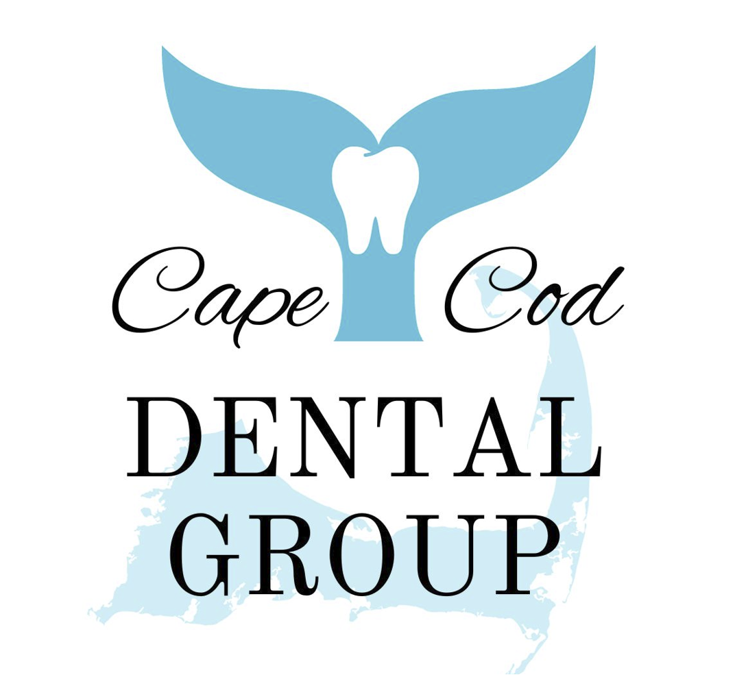 Cape Cod Dental Group logo with blue tooth-shaped whale tail and black text over pale blue map silhouette