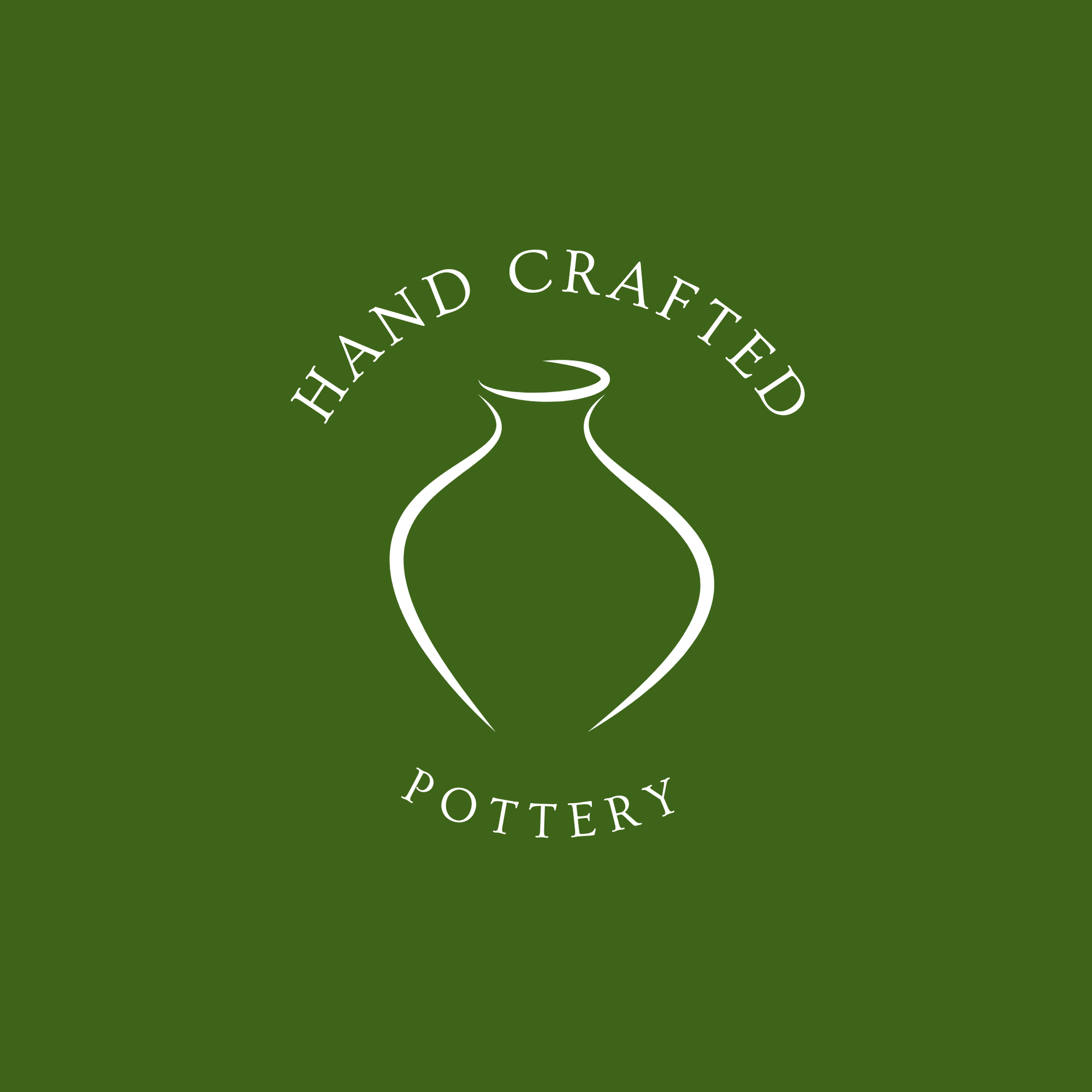 A white line-art illustration of a pottery vase on a dark green background, with the words 