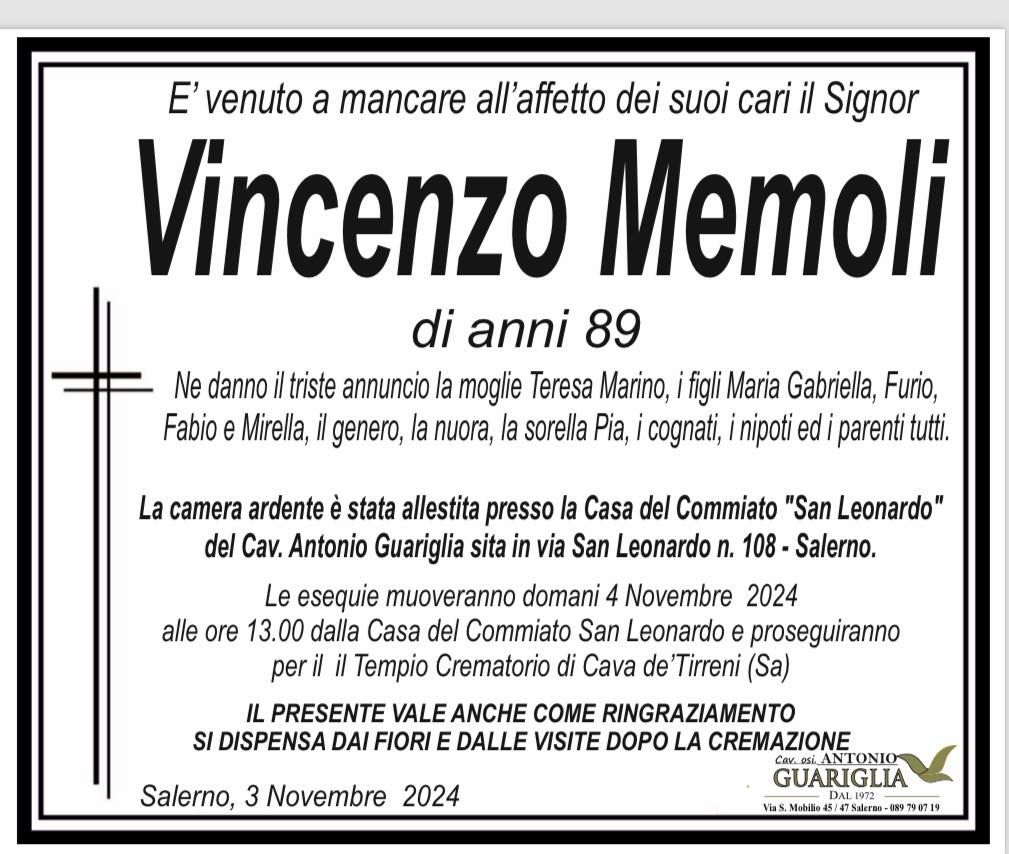 necrologio Vincenzo Memoli