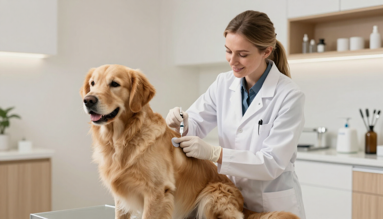 Vétérinaire vaccinant un chien dans une clinique moderne à La Ville-aux-Dames
