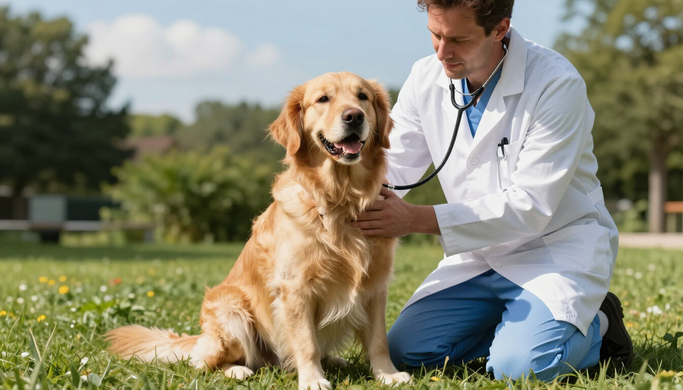 Médecin vétérinaire examinant un chien en été pour prévenir le coup de chaleur