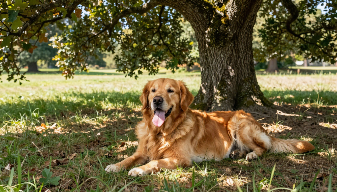 Chien haletant à l'ombre