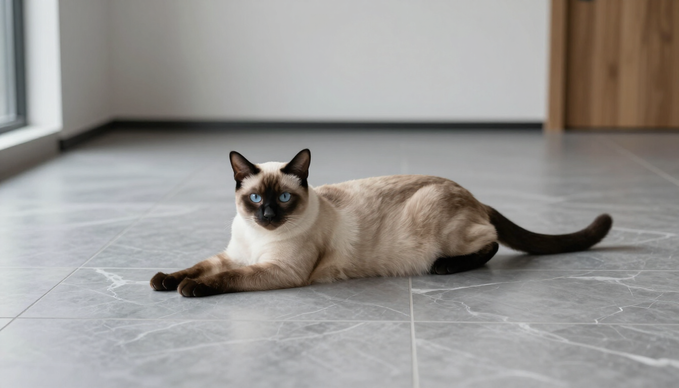 Chat sur carrelage frais