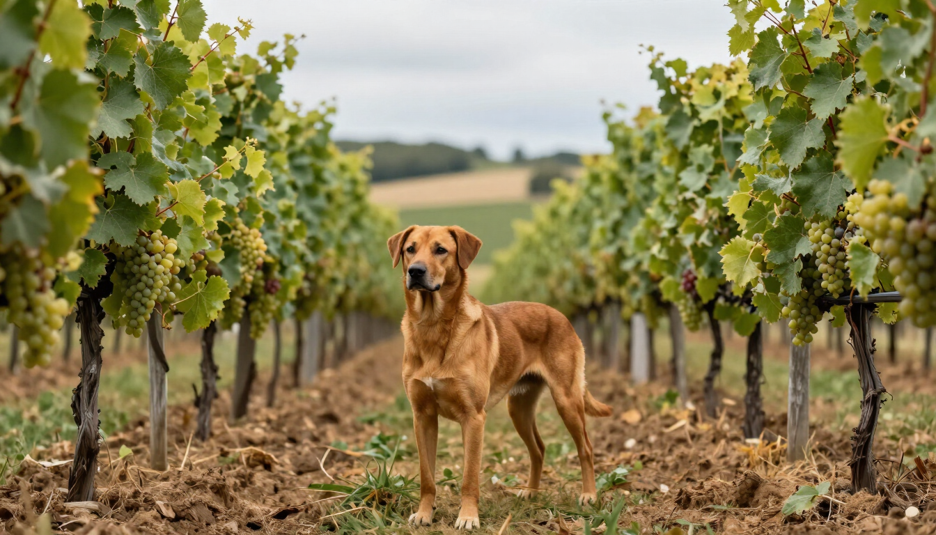 Chien dans les vignes