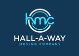 The hall-a-way moving company logo is on a blue background.