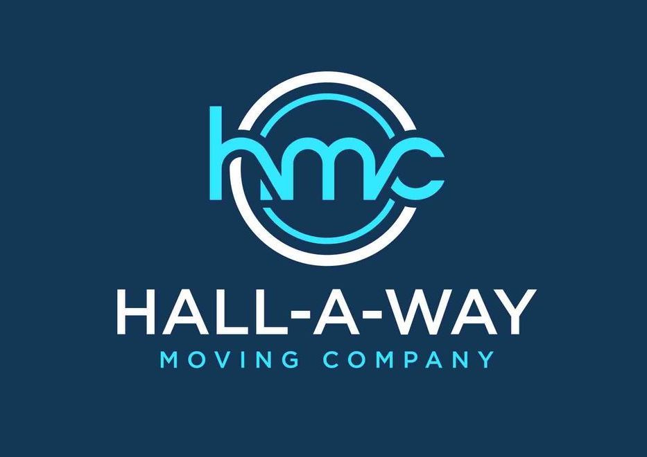 The hall-a-way moving company logo is on a blue background.