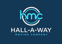 The hall-a-way moving company logo is on a blue background.