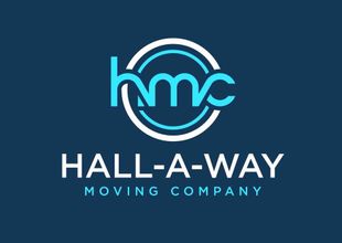 The hall-a-way moving company logo is on a blue background.