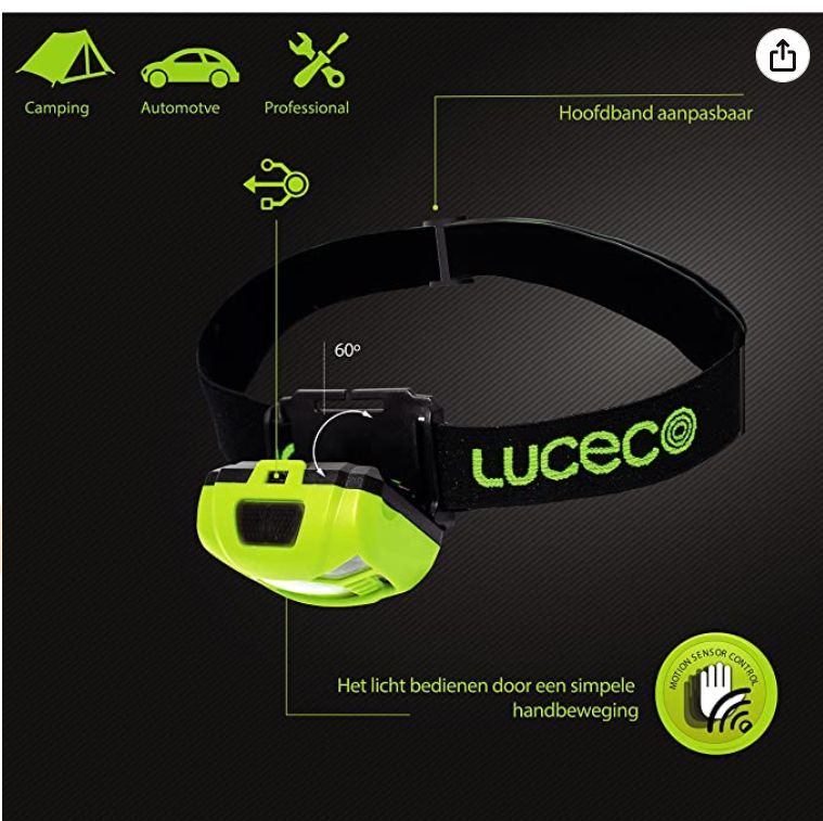 Luceco LED hoofd zaklamp oplaadbaar, 3 watt, 150 lumen