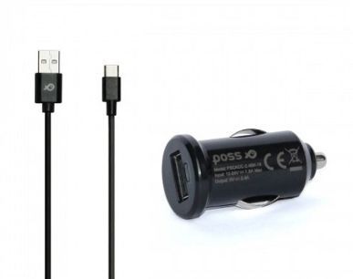 2.4A POSS USB-C autolader Oplader + Kabel