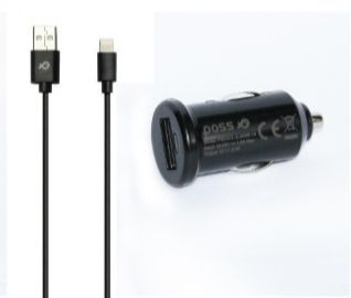 USB Autolader + Lichtkabel - PSCACL-2.4A-18 - POSS Zwart