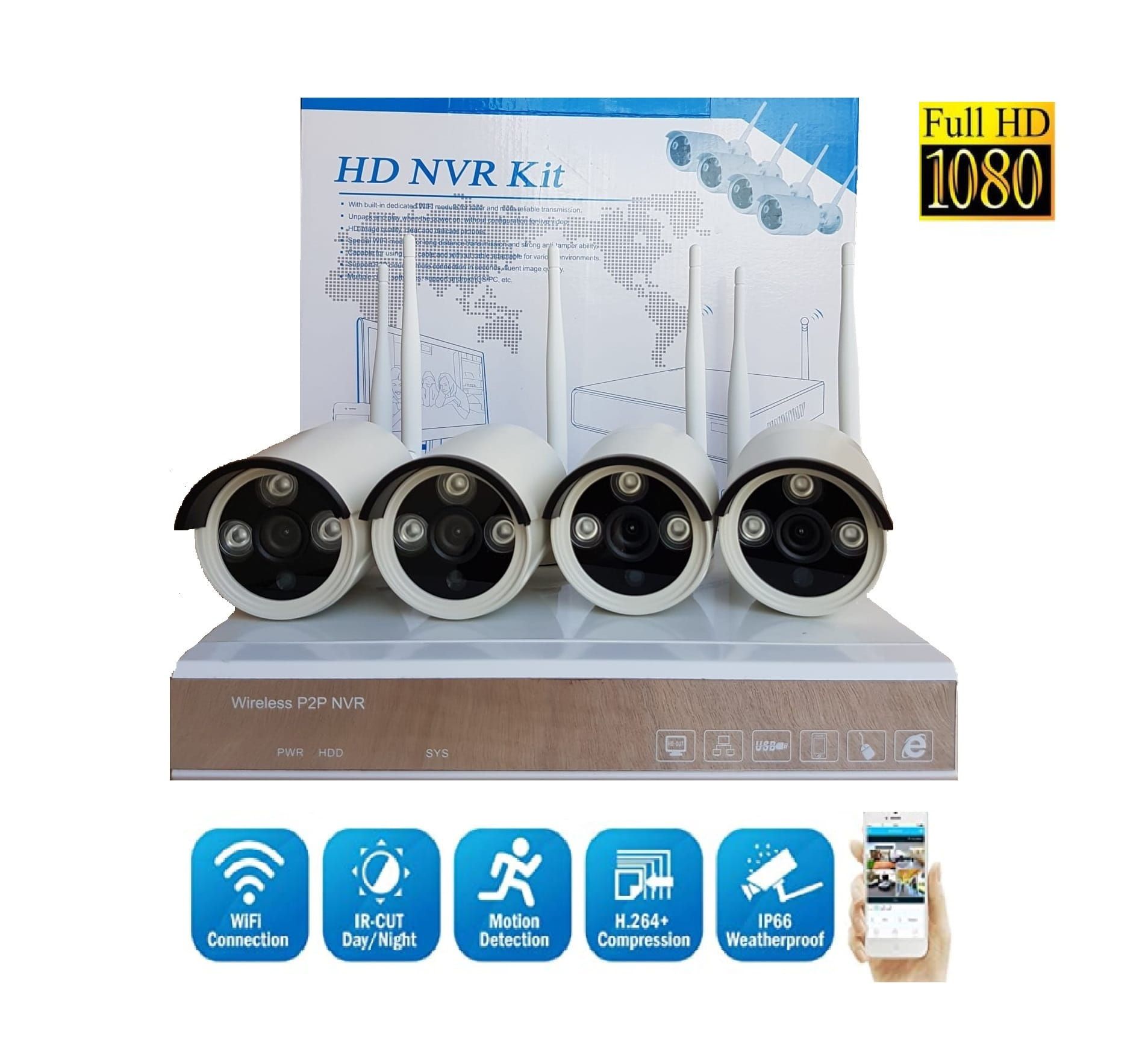 Draadloze IP beveiligingscamerasysteem HD NVR Kit