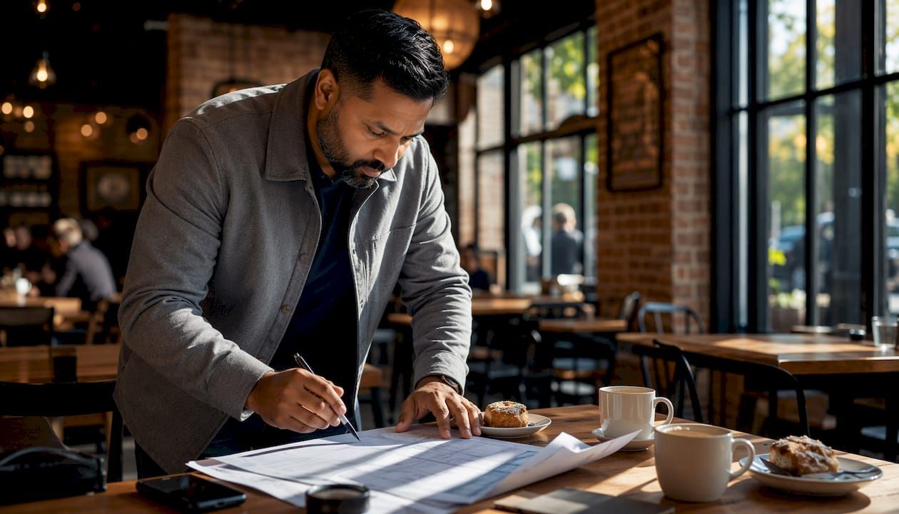 Business owner reviewing renovation budget documents