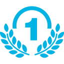 Un numéro un bleu entouré d'une couronne de laurier.