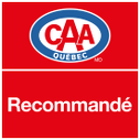 Logo CAA Québec avec fond rouge et texte blanc sur lequel on peut lire « Recommandé ».