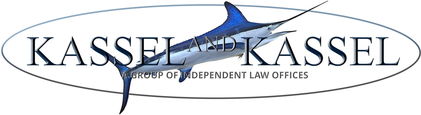 Logo for Kassel and Kassel, a group of independent law offices, featuring a marlin inside an oval frame.
