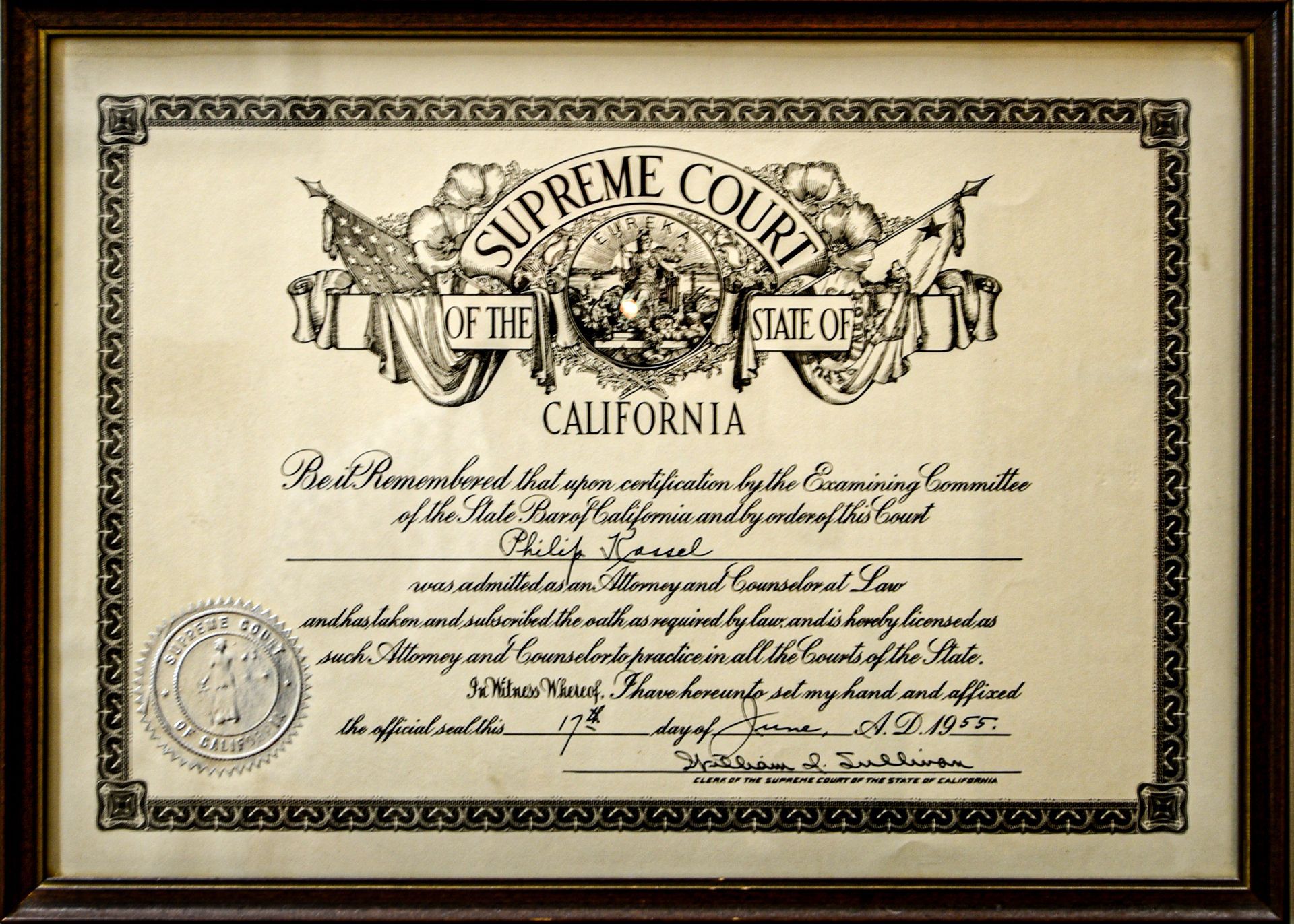 Philip Kassel State Bar of California Attorney and counelor at law Supreme court california original document